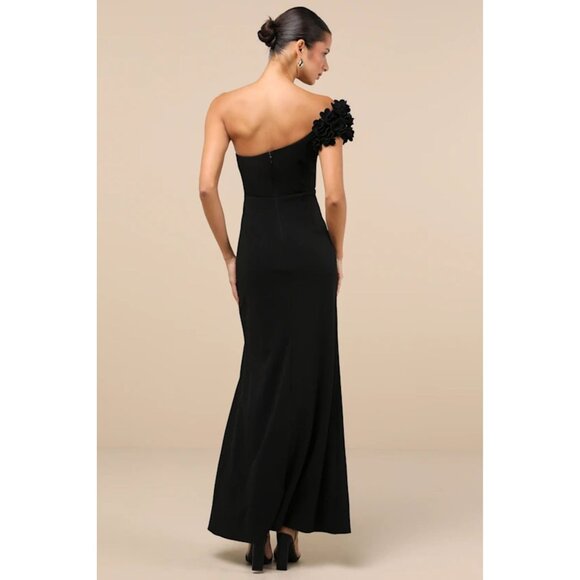 Lulus Beyond Elegant Black 3D Floral One-Shoulder Maxi Dress Small - Picture 2 of 2